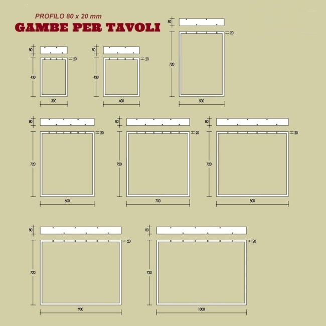 gambe per tavolo quadrate